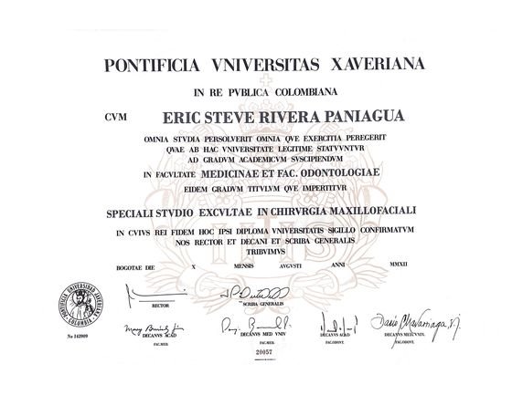 Specialist degree, Latin diploma, Pontificia Universitas Xaveriana