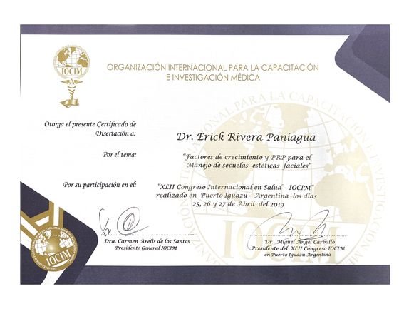 Speaker: growth factors and PRP, XLII IOCIM International Health Congress, Argentina